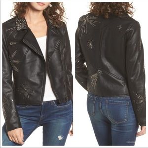 Blank NYC Black Sequin Embellished Faux Leather Moto Jacket - XS